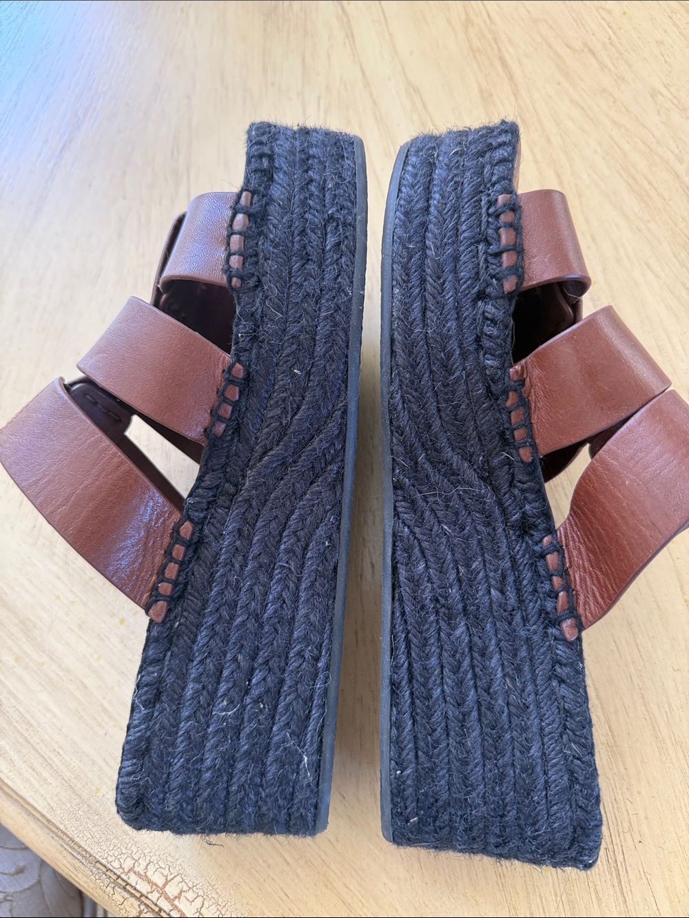 Vince Brown Leather Woven Espadrille Slide Sandals - Picture 5 of 5